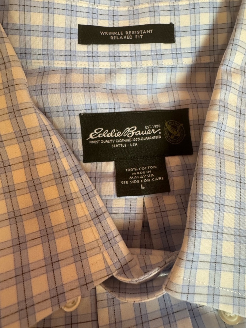 Eddie Bauer Blue and White Gingham Dress Shirt Short Sleeve - Picture 2 of 7